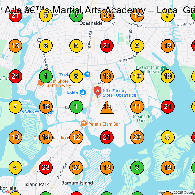 Adel's Martial Arts Academy Sports School GeoGrid ranking map for Oceanside NY